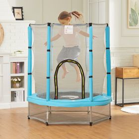 4.6FT Toddler Trampoline w/ Safety Net, Recreational Trampoline for Indoor Outdoor, Dolphin Pattern, Light Blue