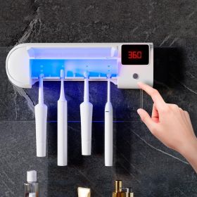 Toothbrush Holder Wall Mounted with 4 Slots White ABS Plastic Sanitizer with Automatic Timer and 30 Days Charge Rechargeable Toothbrush Sanitizer