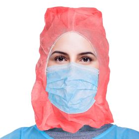 Red Disposable Hood Caps One Size. Pack of 100 Disposable Bouffant Hoods. 18 GSM Polypropylene Disposable Hoods with Elastic Band. Well-Ventilate