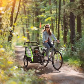 Kiddie Cruiser: 3-in-1 Emerald Bike Trailer, Stroller & Jogger with Safety Harnesses & Storage Galore