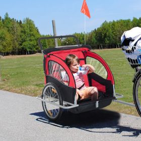 Elite Red 3-Wheel Bicycle Trailer for Kids, Safe Two-Child Carrier with Ample Storage & Safety Harnesses