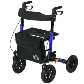 Advanced Rollator Walker for Seniors Seat & Rubber Wheels Lightweight Aluminum Adjustable Handle & Storage Bag Blue